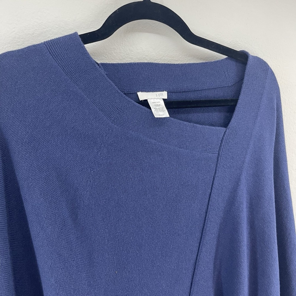 J. Jill Women's One Size Cape Poncho Blue Quiet Money Classy Chic Ribbed Cotton - Picture 4 of 9